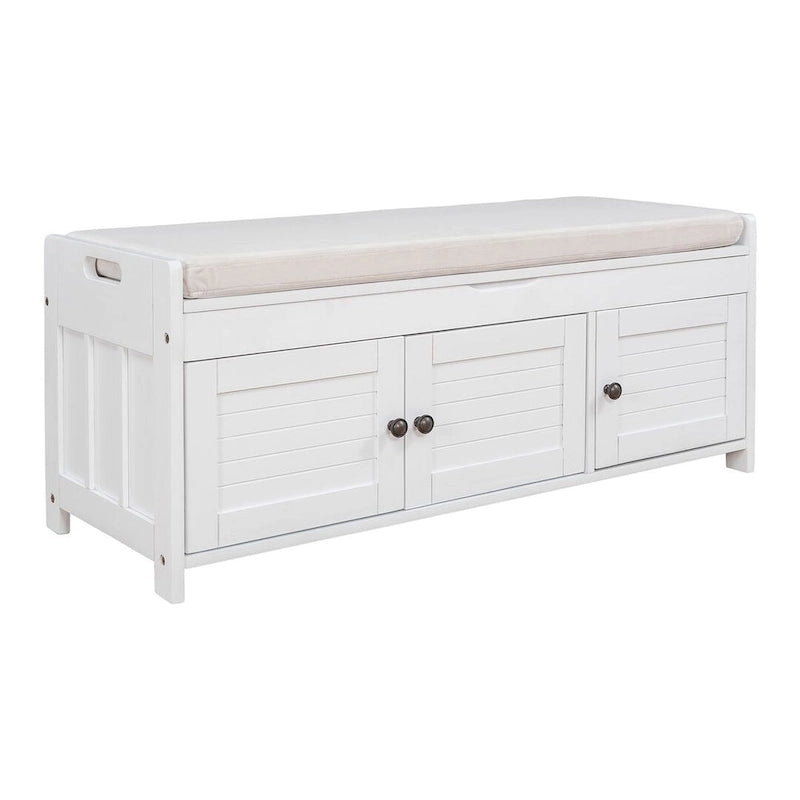 3-Door Upholstered Shoe Bench with Removable Cushion and Hidden Storage