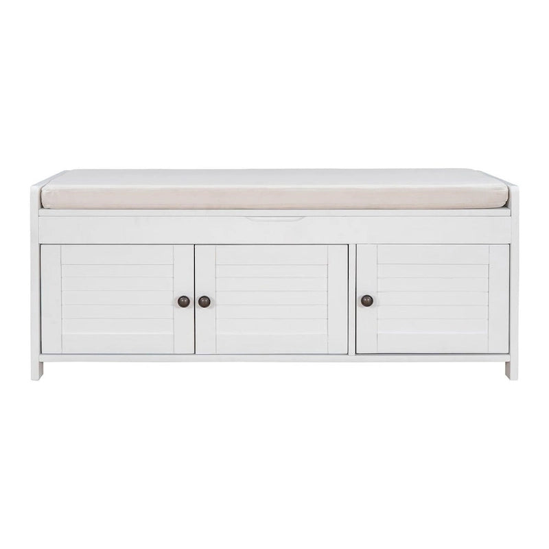 3-Door Upholstered Shoe Bench with Removable Cushion and Hidden Storage