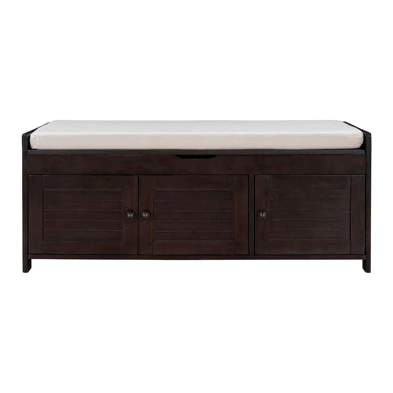 3-Door Upholstered Shoe Bench with Removable Cushion and Hidden Storage