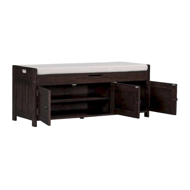 3-Door Upholstered Shoe Bench with Removable Cushion and Hidden Storage