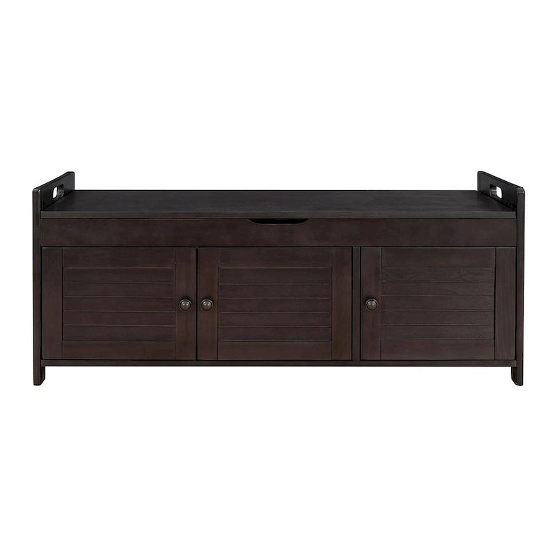 3-Door Upholstered Shoe Bench with Removable Cushion and Hidden Storage