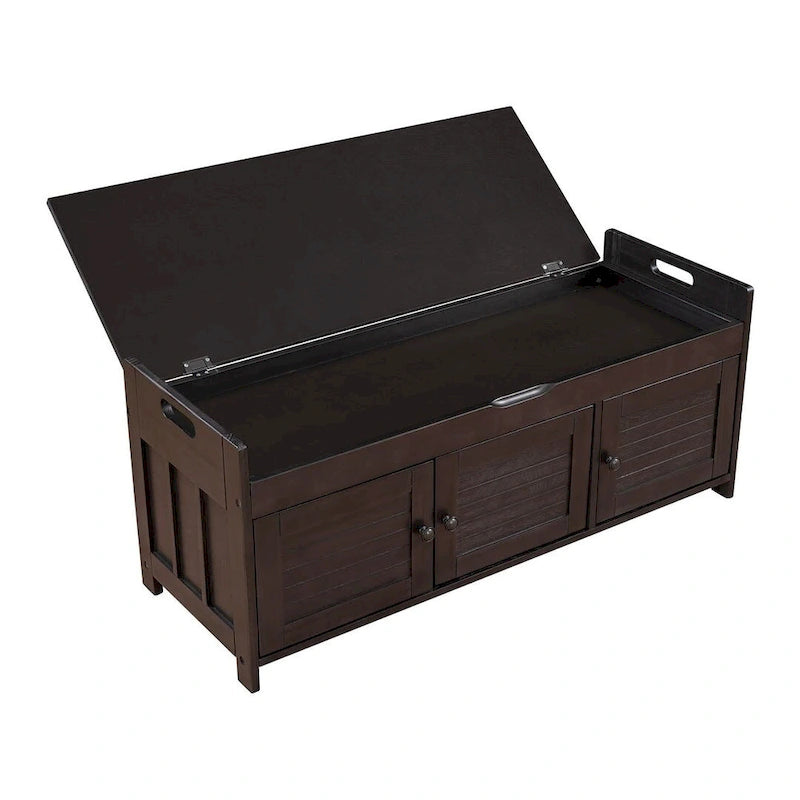 3-Door Upholstered Shoe Bench with Removable Cushion and Hidden Storage