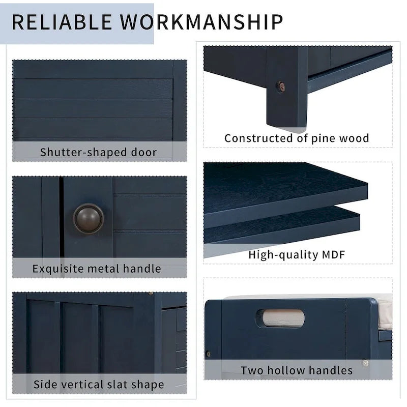 3-Door Upholstered Shoe Bench with Removable Cushion and Hidden Storage