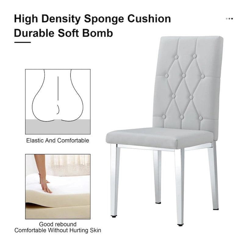 Armless Dining Chair with Grid Quilted Studded Backrest and Metal Legs