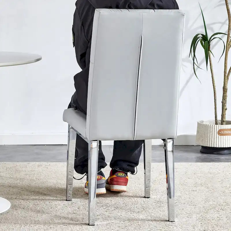 Armless Dining Chair with Grid Quilted Studded Backrest and Metal Legs