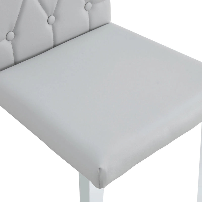 Armless Dining Chair with Grid Quilted Studded Backrest and Metal Legs