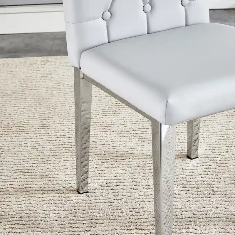 Armless Dining Chair with Grid Quilted Studded Backrest and Metal Legs