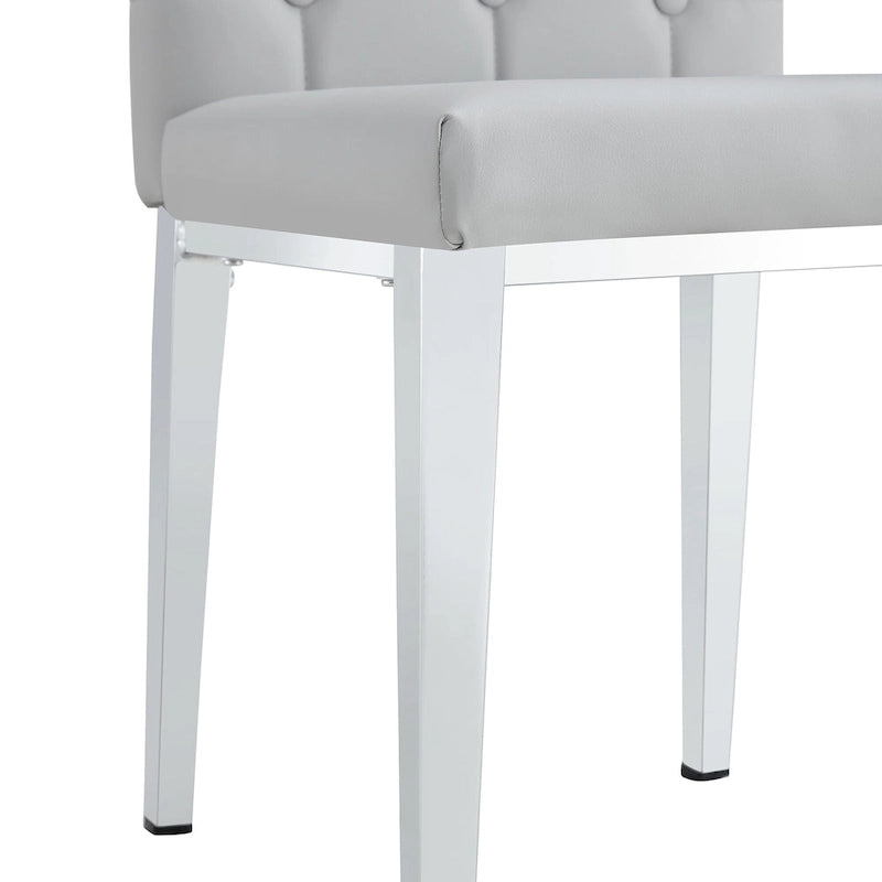 Armless Dining Chair with Grid Quilted Studded Backrest and Metal Legs