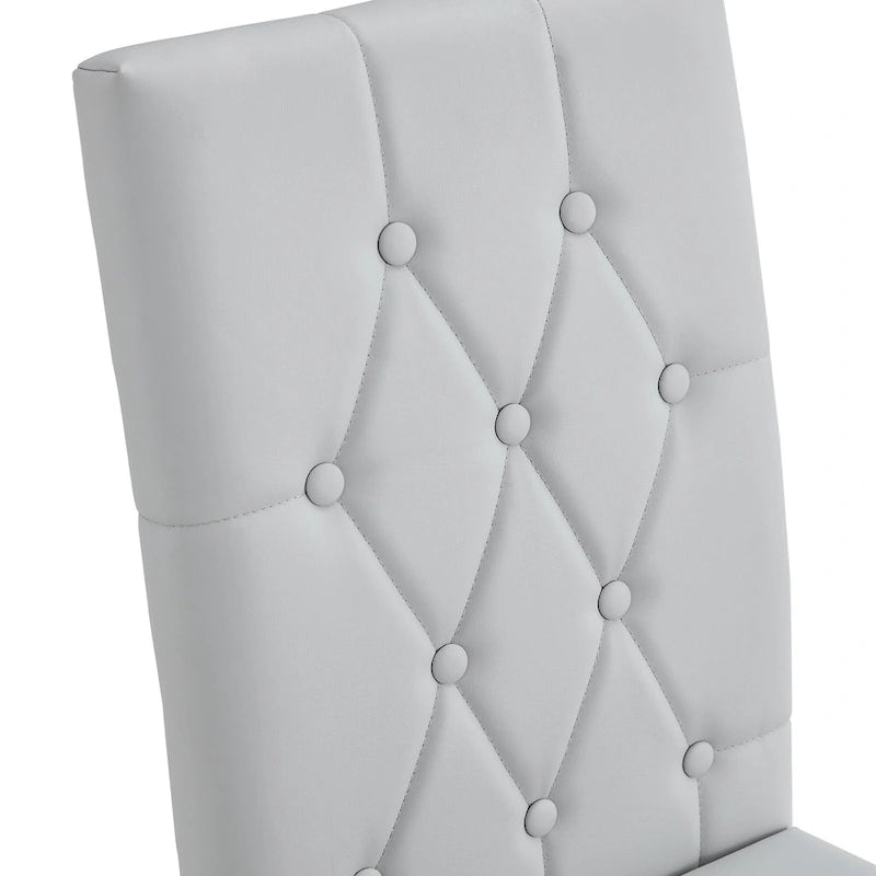 Armless Dining Chair with Grid Quilted Studded Backrest and Metal Legs