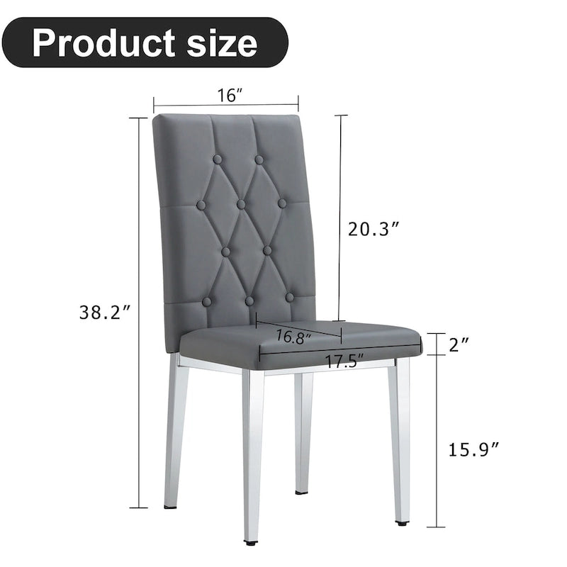 Armless Dining Chair with Grid Quilted Studded Backrest and Metal Legs
