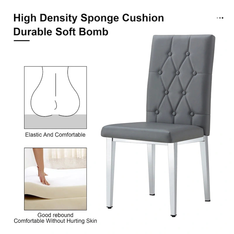 Armless Dining Chair with Grid Quilted Studded Backrest and Metal Legs