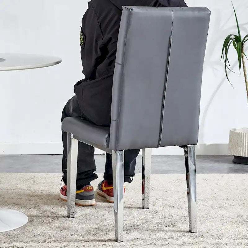 Armless Dining Chair with Grid Quilted Studded Backrest and Metal Legs