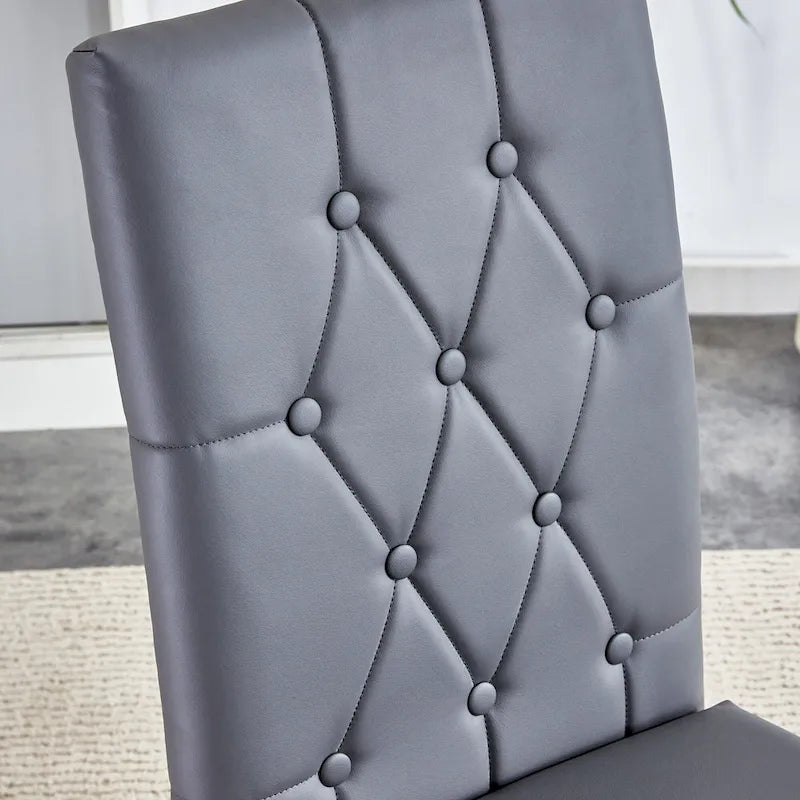 Armless Dining Chair with Grid Quilted Studded Backrest and Metal Legs