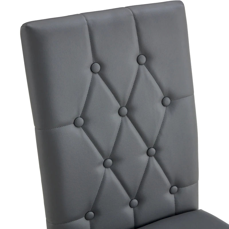 Armless Dining Chair with Grid Quilted Studded Backrest and Metal Legs