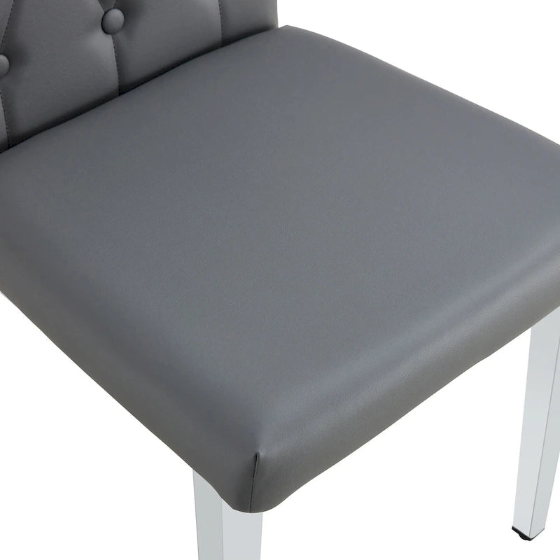 Armless Dining Chair with Grid Quilted Studded Backrest and Metal Legs