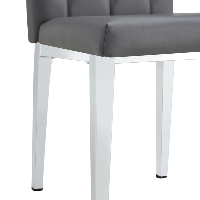 Armless Dining Chair with Grid Quilted Studded Backrest and Metal Legs