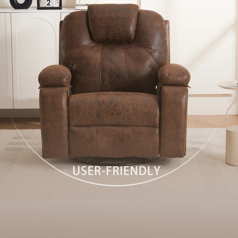 Fauteuil inclinable pivotant surdimensionné avec porte-gobelet et poche latérale