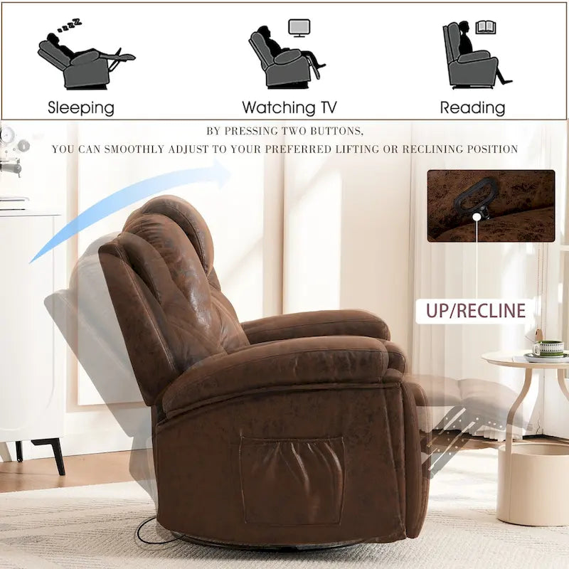 Fauteuil inclinable pivotant surdimensionné avec porte-gobelet et poche latérale