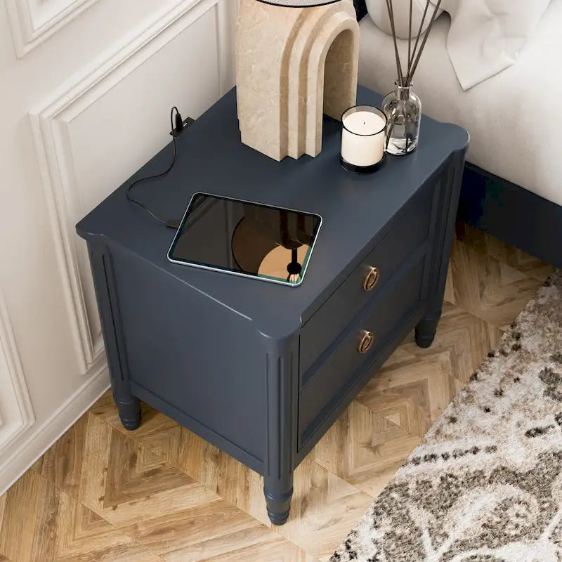 Solid Wood Nightstand with USB Ports