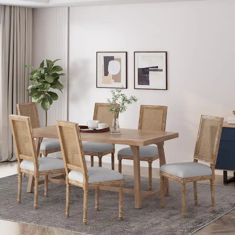 Wood and Cane Upholstered Dining Chair