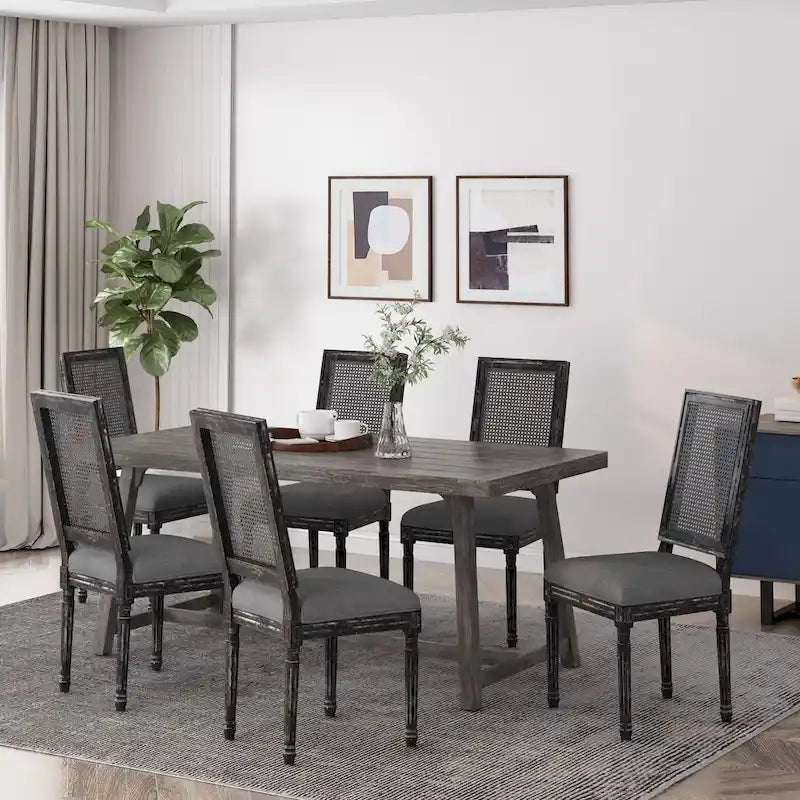 Wood and Cane Upholstered Dining Chair
