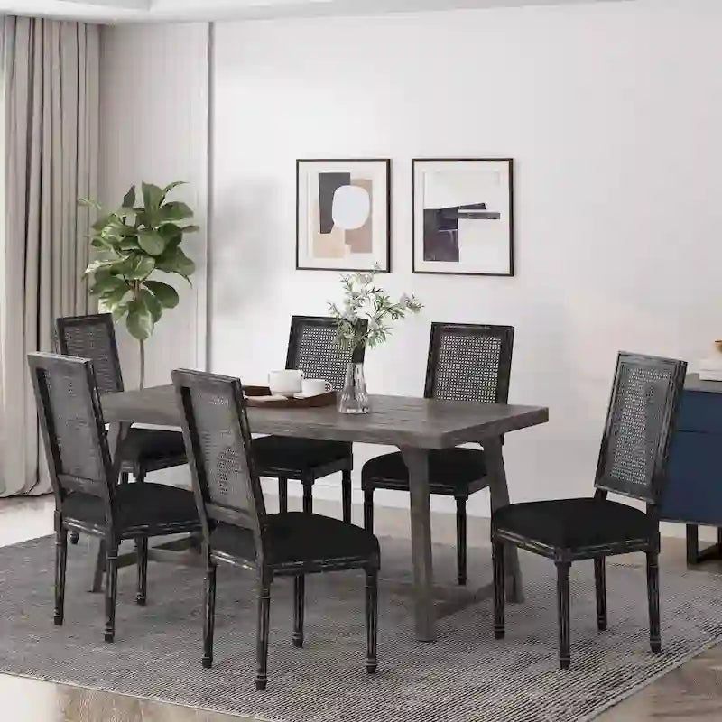 Wood and Cane Upholstered Dining Chair