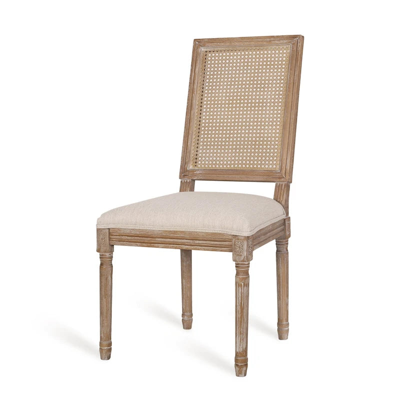 Wood and Cane Upholstered Dining Chair