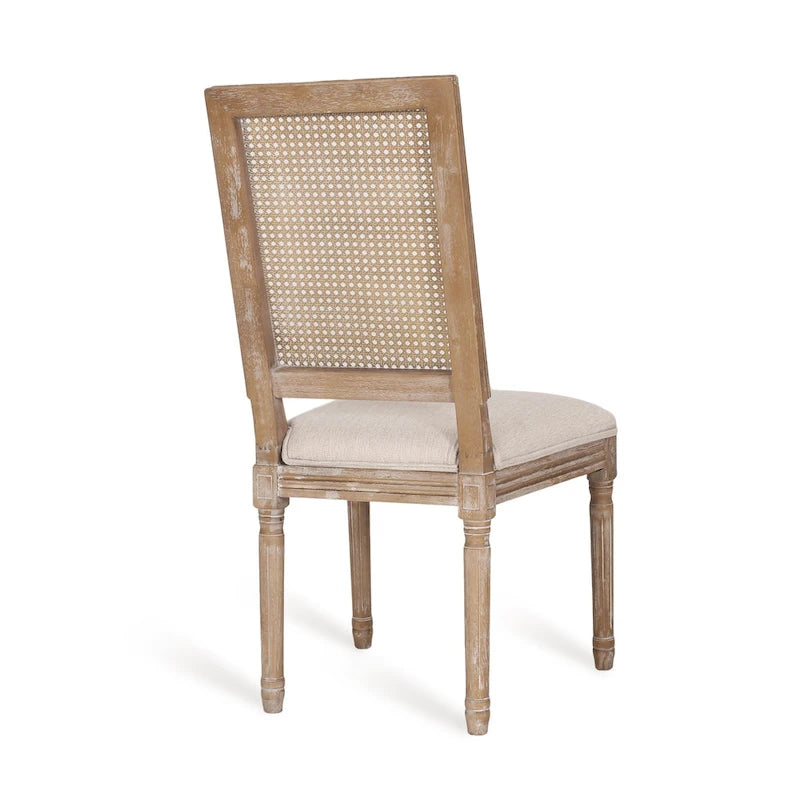 Wood and Cane Upholstered Dining Chair
