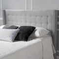 Adjustable Full/Queen Wing-back Studded Fabric Headboard