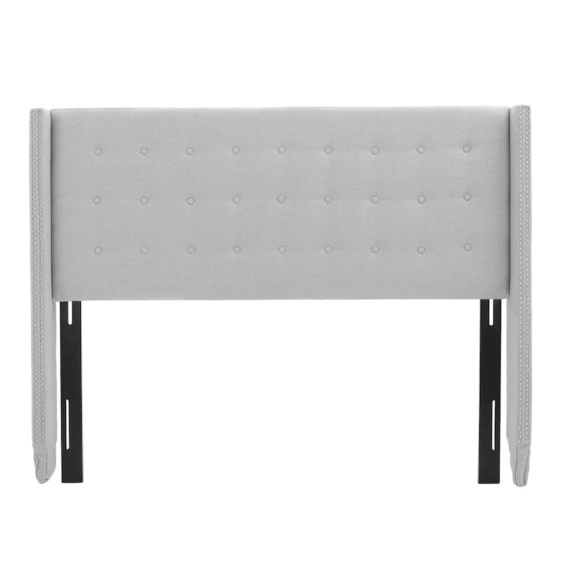 Adjustable Full/Queen Wing-back Studded Fabric Headboard