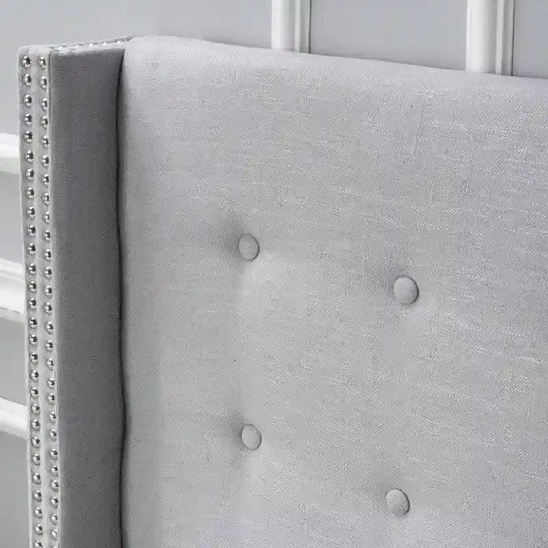 Adjustable Full/Queen Wing-back Studded Fabric Headboard