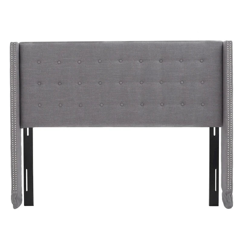 Adjustable Full/Queen Wing-back Studded Fabric Headboard