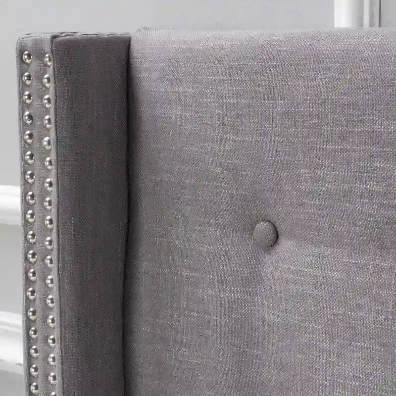 Adjustable Full/Queen Wing-back Studded Fabric Headboard