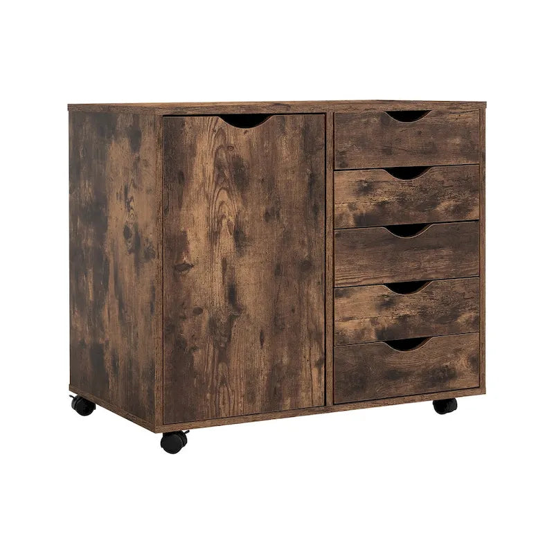 5-Drawer Wood Storage Cabinet with Wheels - Craft Organizer and Makeup Drawer Unit for Closet and Bedroom