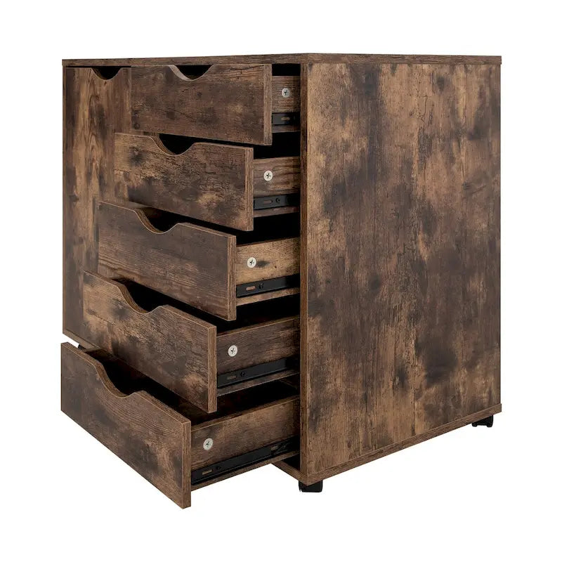 5-Drawer Wood Storage Cabinet with Wheels - Craft Organizer and Makeup Drawer Unit for Closet and Bedroom