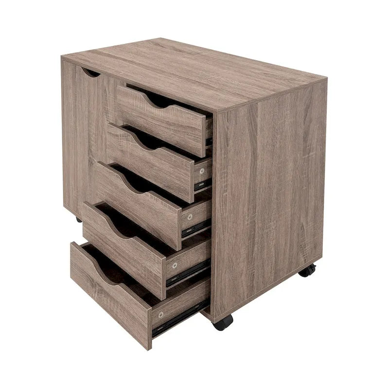 5-Drawer Wood Storage Cabinet with Wheels - Craft Organizer and Makeup Drawer Unit for Closet and Bedroom