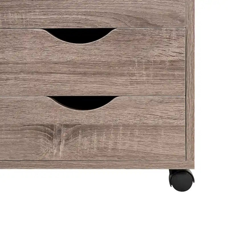 5-Drawer Wood Storage Cabinet with Wheels - Craft Organizer and Makeup Drawer Unit for Closet and Bedroom