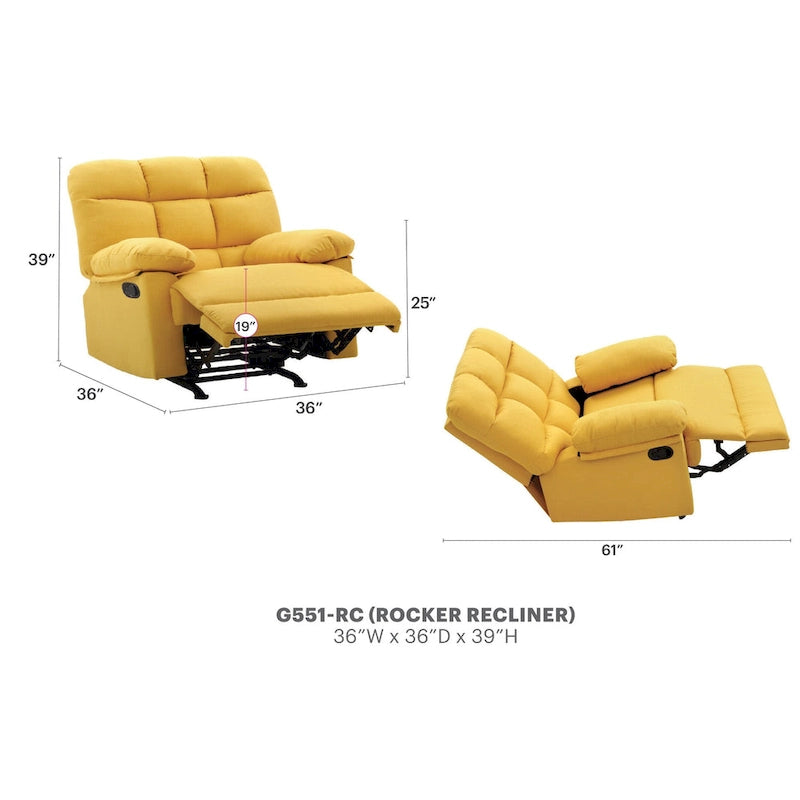 Fabric Upholstery Reclining Chair - 37L x 39W x 38H