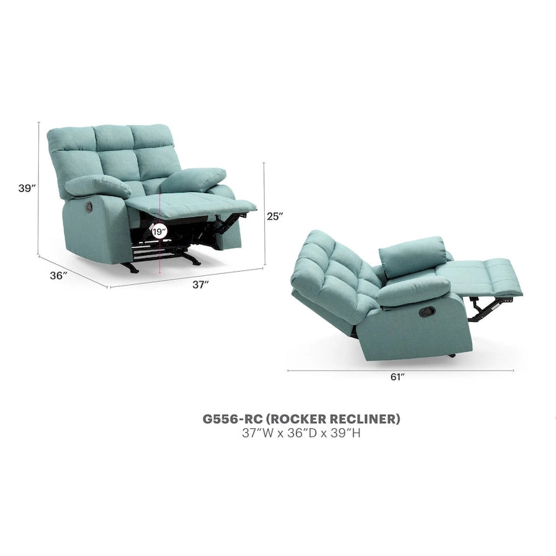 Fabric Upholstery Reclining Chair - 37L x 39W x 38H