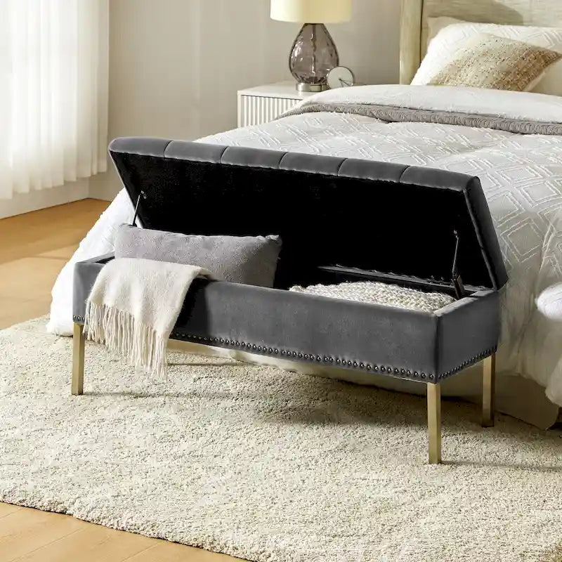 Contemporary Velvet Flip-Top Storage Bench