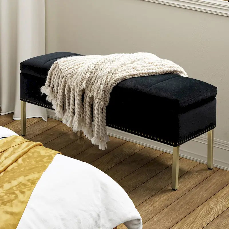 Contemporary Velvet Flip-Top Storage Bench
