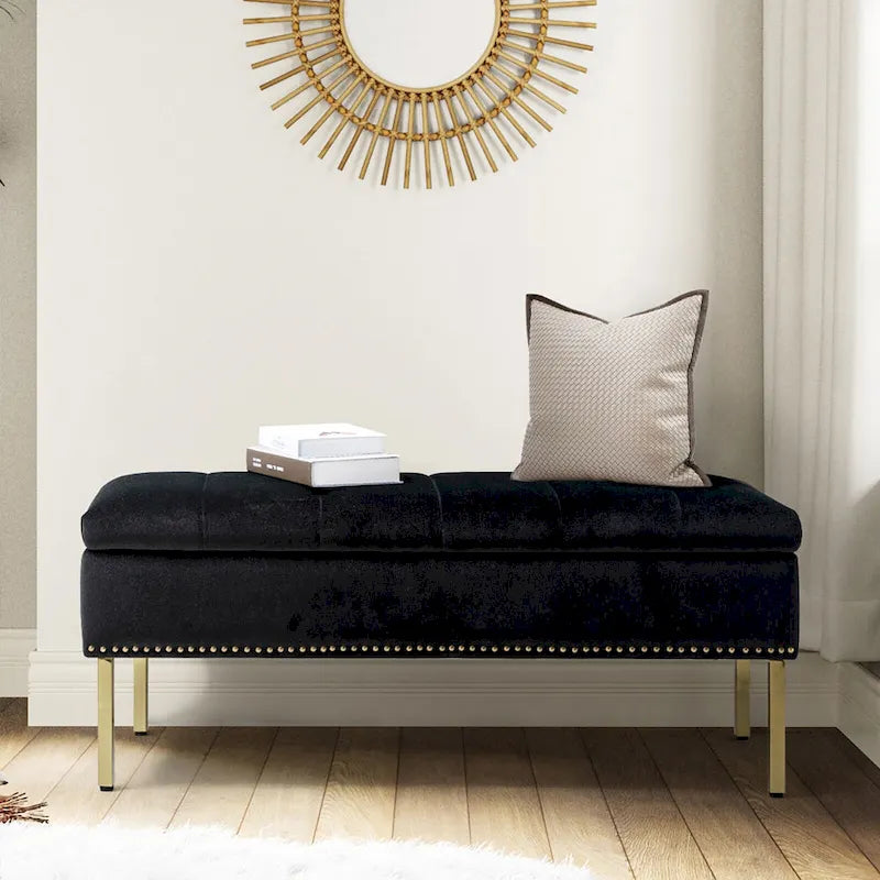 Contemporary Velvet Flip-Top Storage Bench
