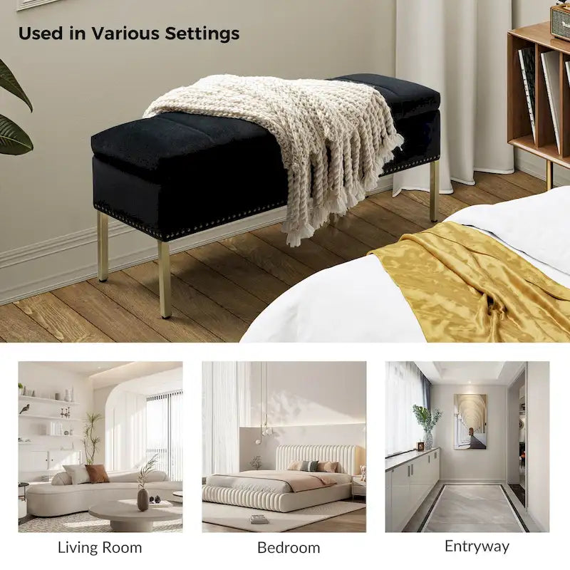 Contemporary Velvet Flip-Top Storage Bench