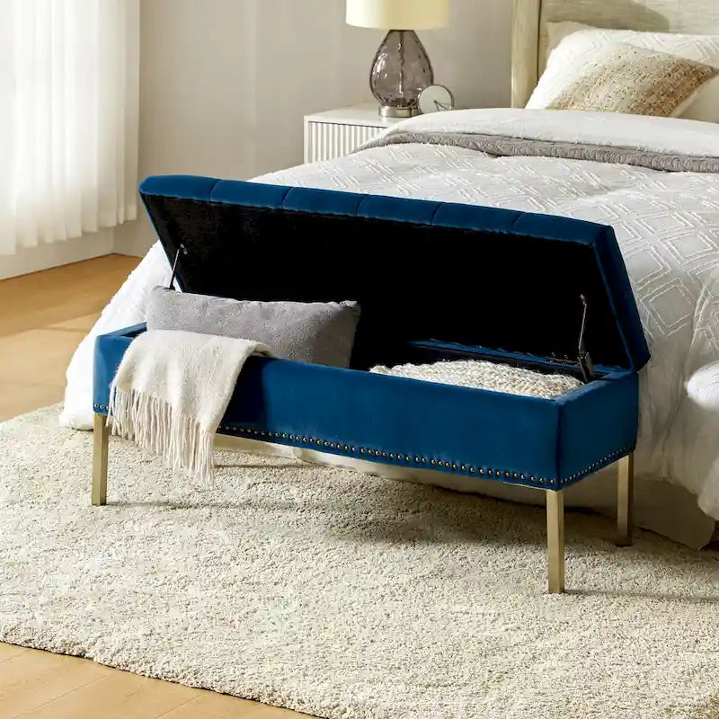 Contemporary Velvet Flip-Top Storage Bench