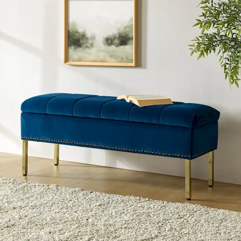 Contemporary Velvet Flip-Top Storage Bench