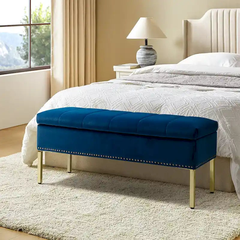Contemporary Velvet Flip-Top Storage Bench