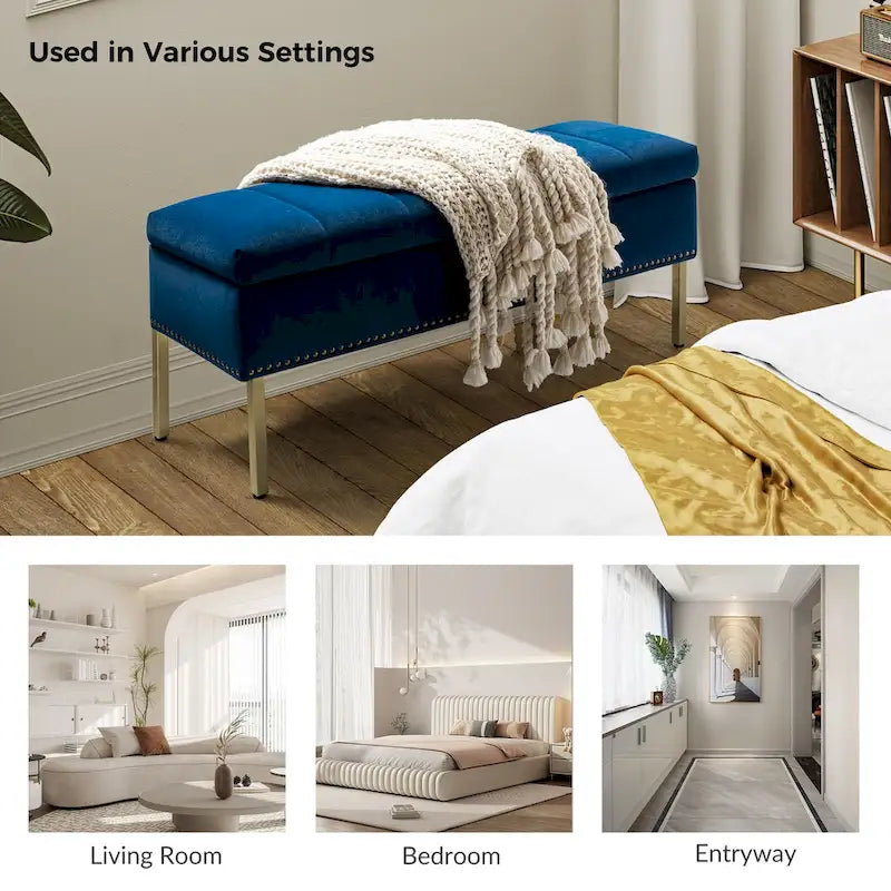 Contemporary Velvet Flip-Top Storage Bench