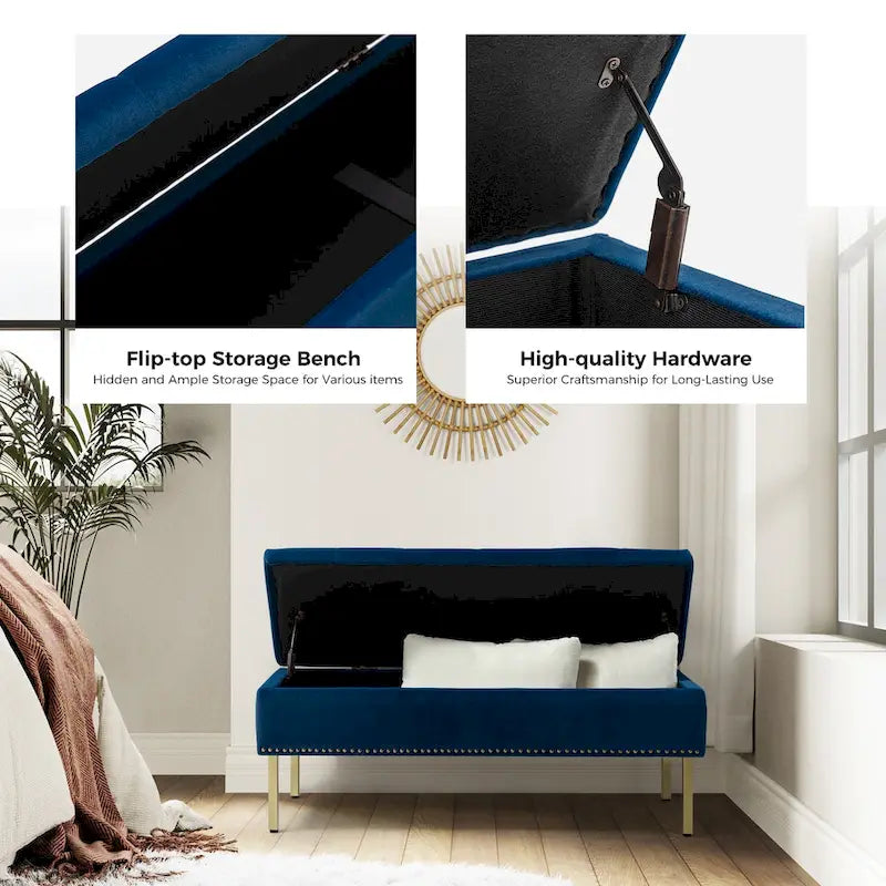 Contemporary Velvet Flip-Top Storage Bench