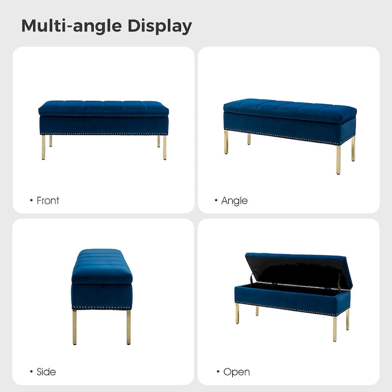 Contemporary Velvet Flip-Top Storage Bench