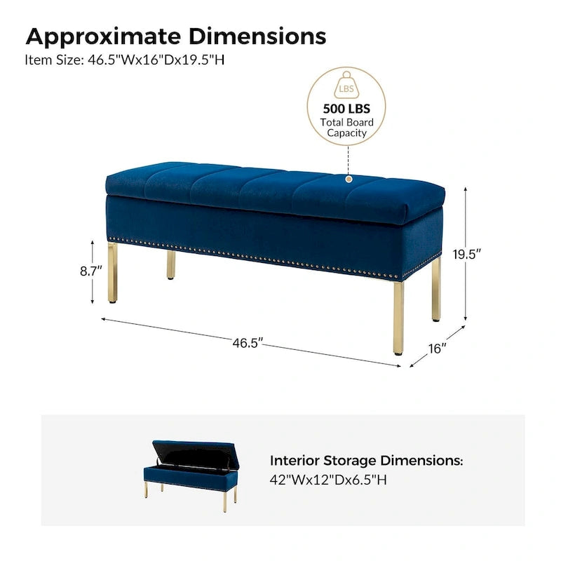 Contemporary Velvet Flip-Top Storage Bench